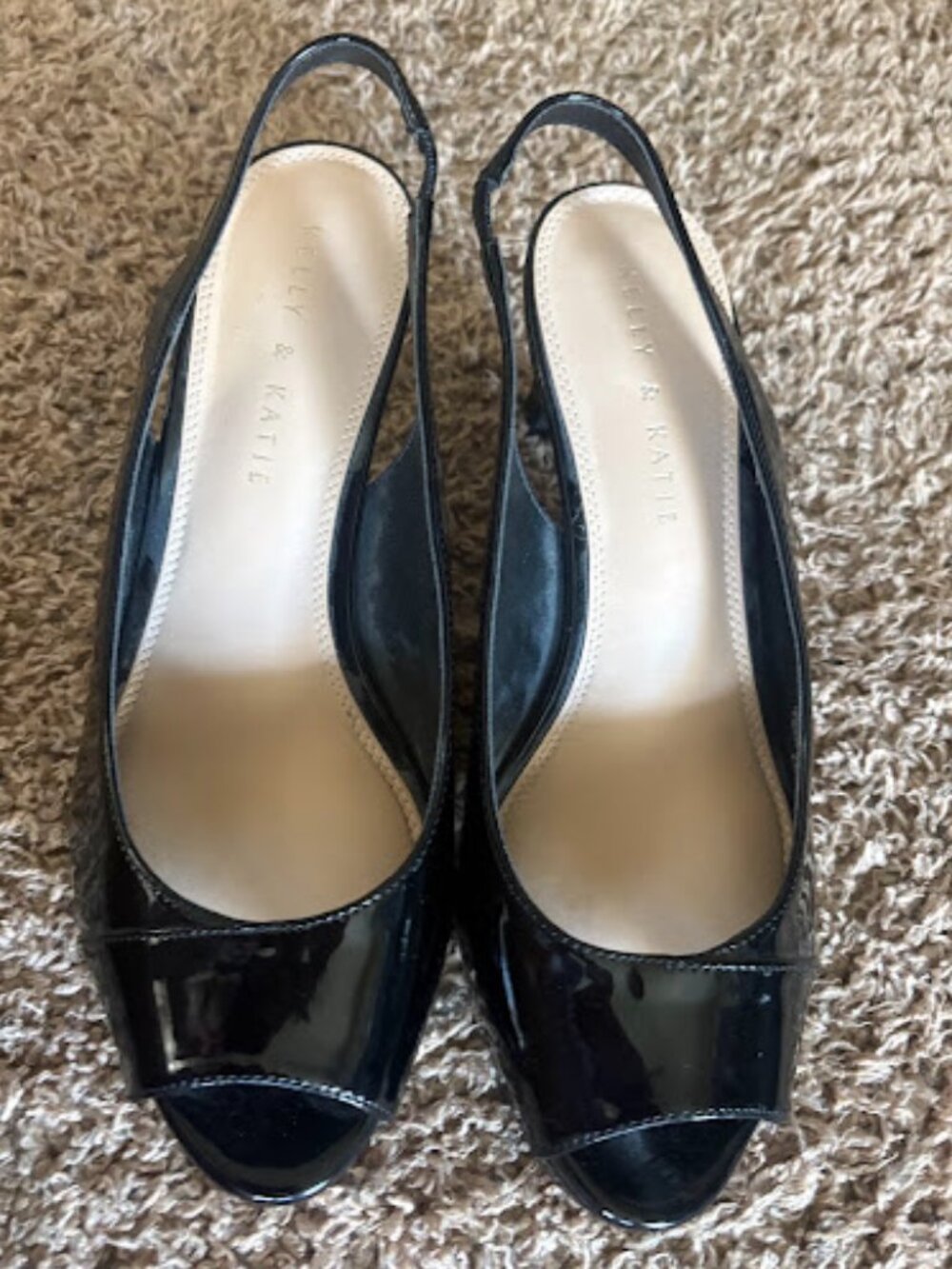 Kelly & Katie Nerani Black Patent Slingback Peep‑Toe Heels Size 8.5
